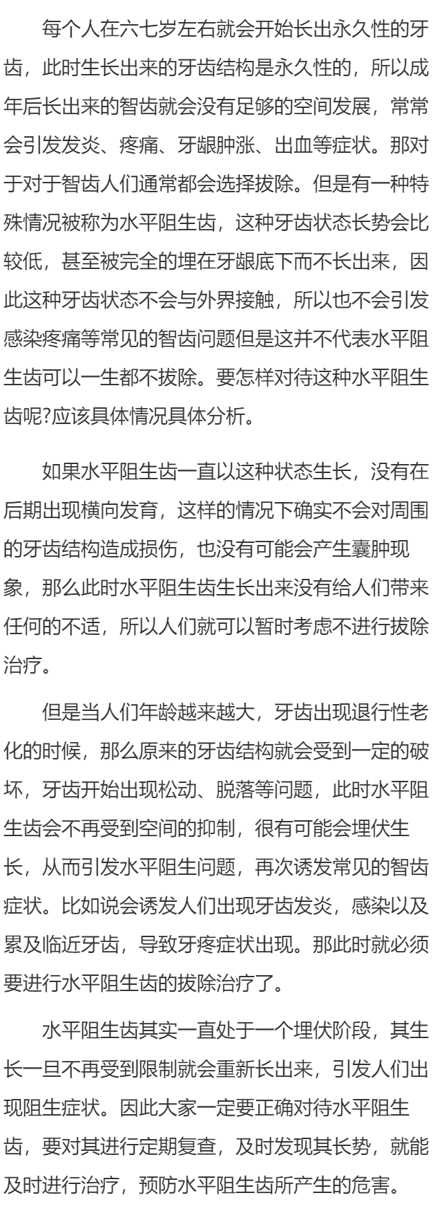 水平阻生齿一辈子不拔可以吗
